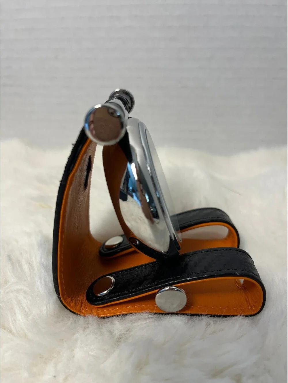 Dalvey Desk Clock with Black Carbon Fiber Leather Strap and Orange Interior